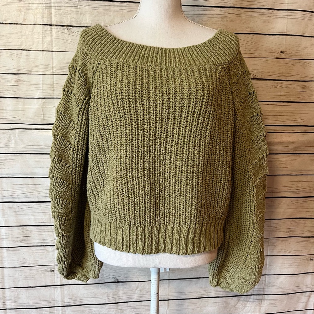 Pilcro Anthropologie Chunky Knit Balloon Sleeve
Cotton Sweater Olive Green Med